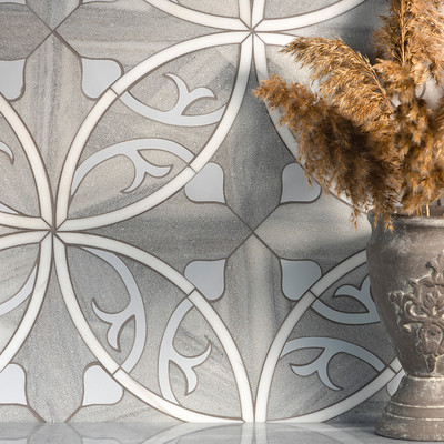 Elain Skyline, Snow White, R007 Multi Finish Marble Waterjet Decos 17 9/16×17 9/16 (WUM05004)