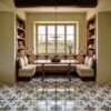 Calacatta Green, Snow White, Gunmetal Polished Esme Waterjet Marble Mosaics 13 3/4×13 3/4 (WUM06004)