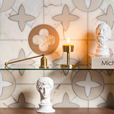 Estelle Calacatta Amber, J13, R1057 Polished Marble Waterjet Decos 16 3/16×16 3/16 (WUM07004)