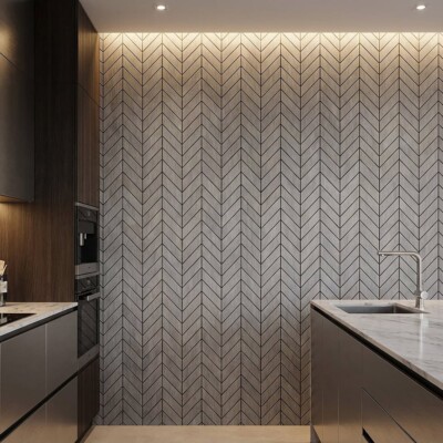 Elephant Skin Matte Chevron Wood Look Porcelain Mosaics 17×7 3/4 (WVT00035) Room Scene Image
