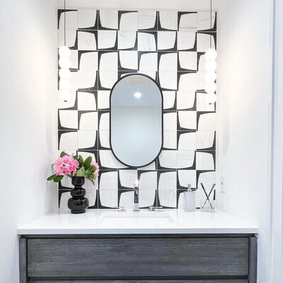 Eames Black, Snow White Honed Waterjet Waterjet Decos 6×6 (XMG03001)