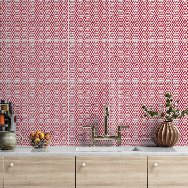 Snow White, Fire Engine Glossy Burmese Ceramic Tiles 6×6