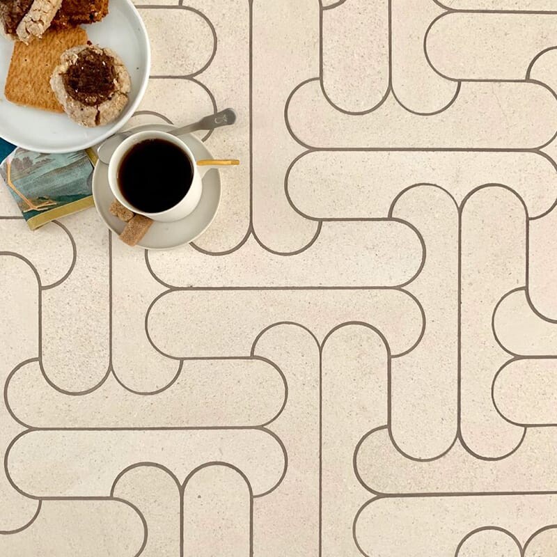 Champagne Honed Rya Waterjet Limestone Mosaics 8 7/16×11 1/4