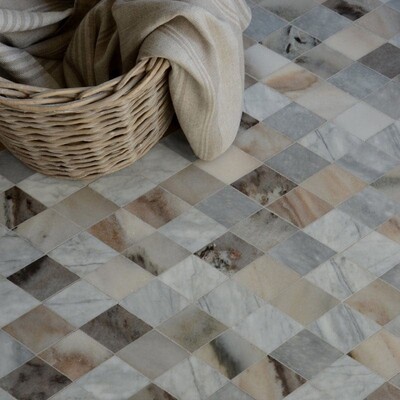 Almas Afyon Grey, Avenza Dark, Palisandra Multi Finish Marble Waterjet Decos 9 5/16×10 1/2 (YNR10018)