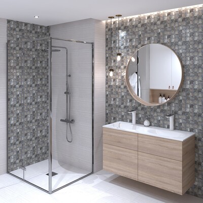 Constantine Afyon Grey, Palisandra Multi Finish Marble Waterjet Decos 13 5/8×13 5/8 (YNR10019) Champagne Line Textured Limestone Tile 16×24 (TL16715)
