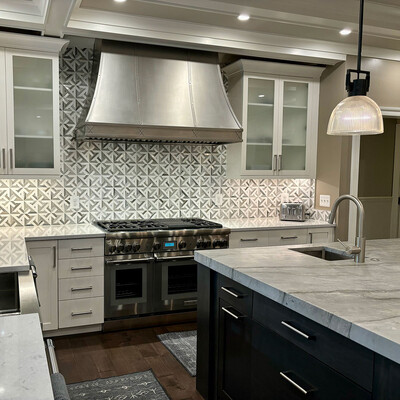 Marmara Dolomite, Skyline Vein Cut Multi Finish Marble Waterjet Decos 9 11/16×9 11/16 (YNR10032)