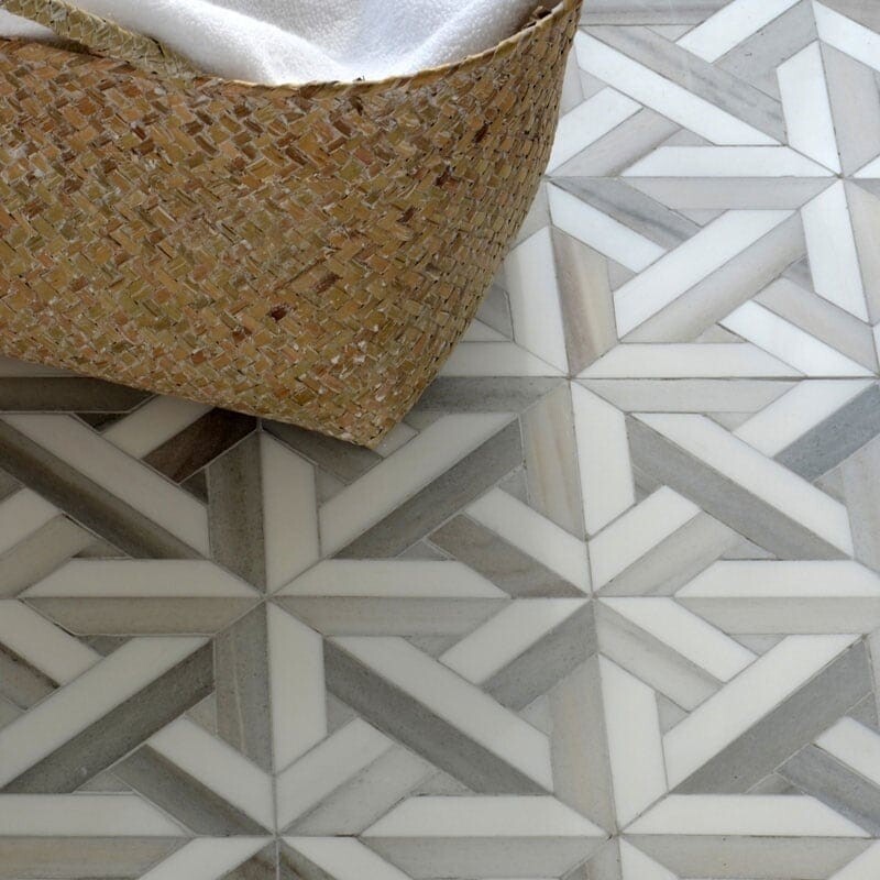 Dolomite, Skyline Vein Cut Multi Finish Marmara Marble Mosaics 9 11/16×9 11/16