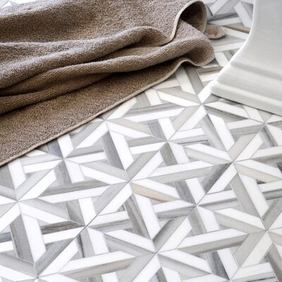 Marmara Dolomite, Skyline Vein Cut Multi Finish Marble Waterjet Decos 9 11/16×9 11/16 (YNR10032)