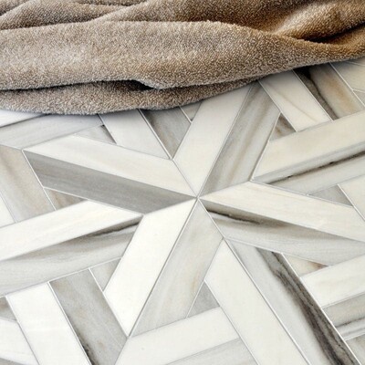 Marmara Dolomite, Skyline Vein Cut Multi Finish Marble Waterjet Decos 9 11/16×9 11/16 (YNR10032)