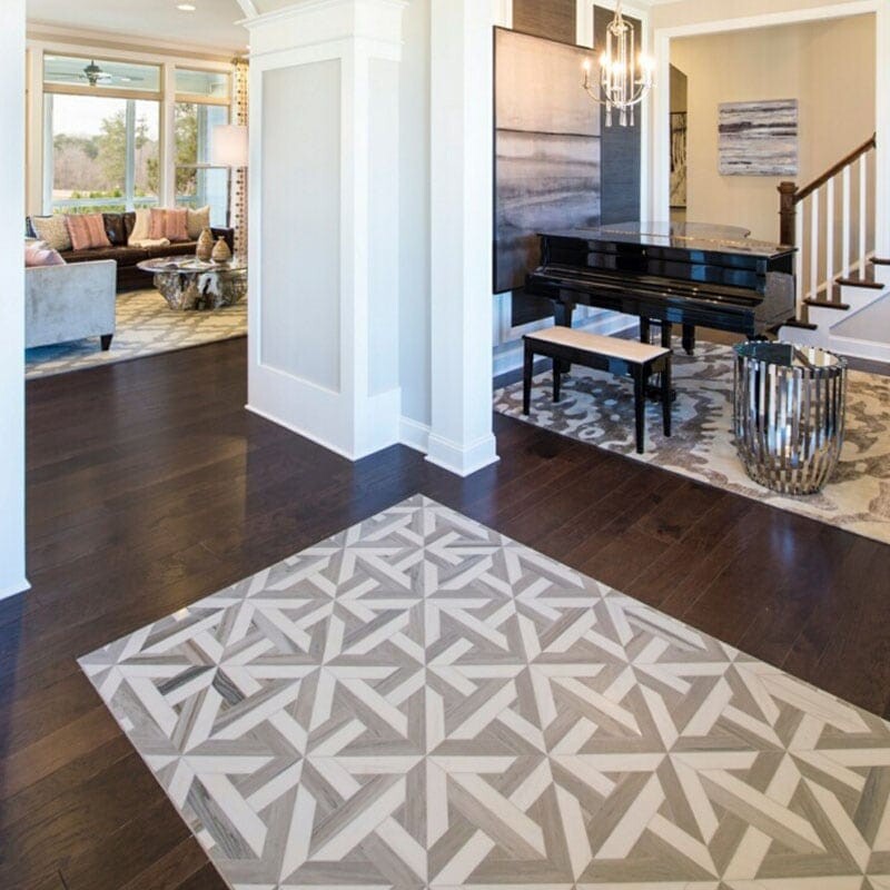 Dolomite, Skyline Vein Cut Multi Finish Marmara Marble Mosaics 9 11/16×9 11/16