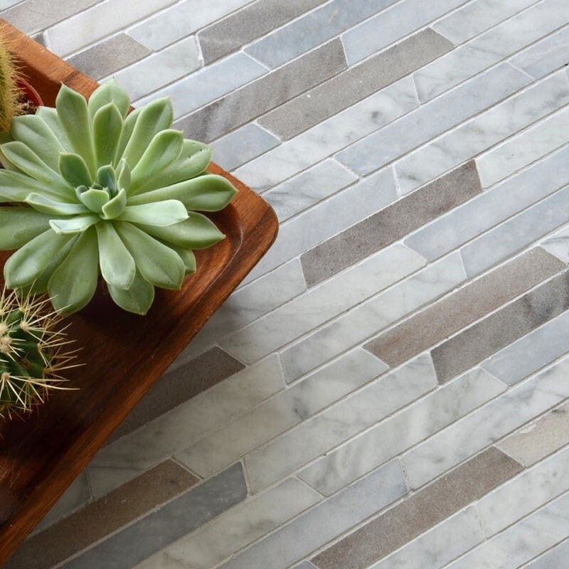 Afyon White, Avenza Light, Dolomite, Gla Multi Finish Rhodes Marble Mosaics 8 13/16x 14 5/16