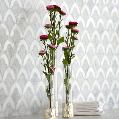 Sophia Afyon White, Avenza Dark Multi Finish Marble Waterjet Decos 8 3/4×13 1/2 (YNR10041)