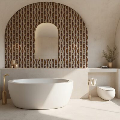 Red Bordeaux, Honey Onyx, Snow White Multi Finish Albert Marble Mosaic 11×11 3/8 (YNR10180)