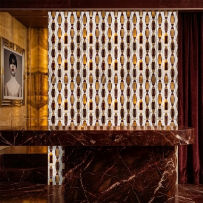 Snow White,Red Bordeaux,Honey Onyx Multi Finish Albert Marble Mosaics 11×11 3/8 (YNR10180)