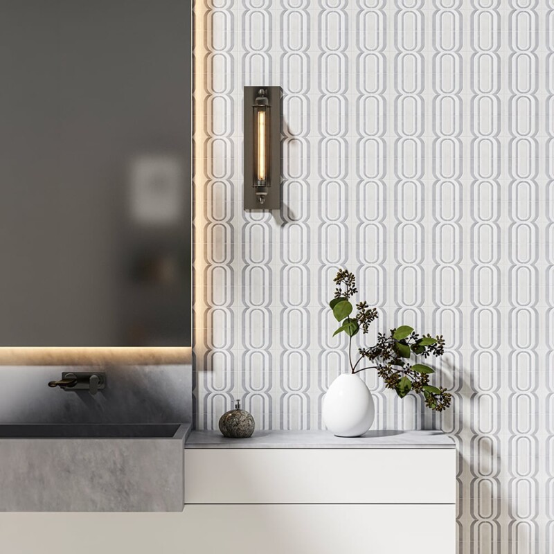 Allure Light, Avalon, Gray, Snow White, White Multi Finish Clovis Marble Mosaics 13 3/8×14 15/16