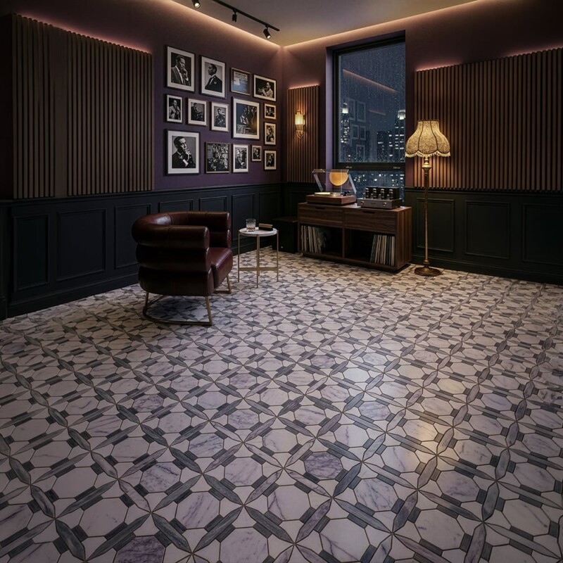 Lilac, Snow White, Bardiglio Royal Multi Finish Ellington Marble Mosaics 11 7/8×11 7/8