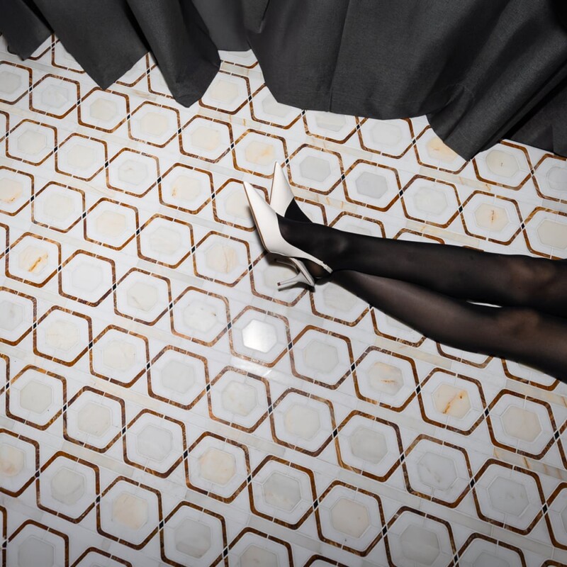 Afyon Gold, Golden Onyx, Snow White Multi Finish Glenn Marble Mosaics 11 13/16×11 13/16
