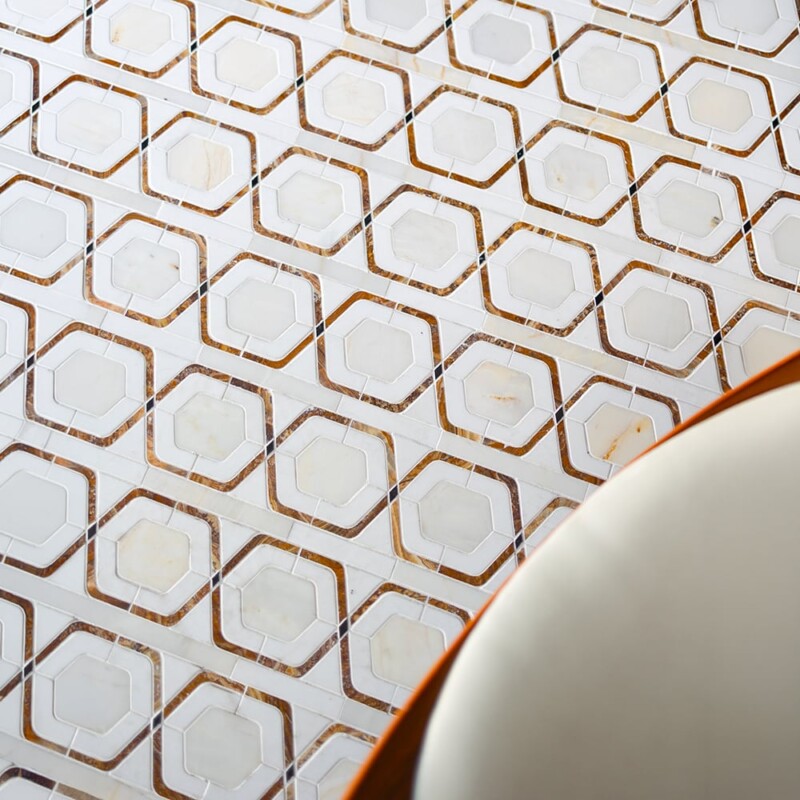Afyon Gold, Golden Onyx, Snow White Multi Finish Glenn Marble Mosaics 11 13/16×11 13/16