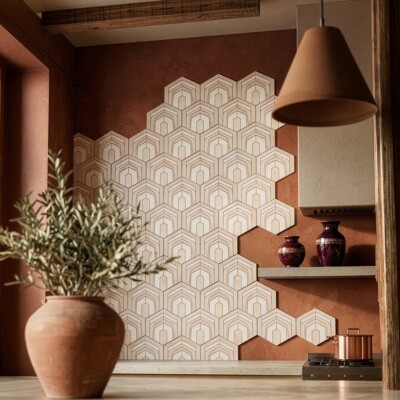 Calacatta Amber, Diana Royal, Snow White Multi Finish Archie Marble Mosaics 11 15/16×13 3/4