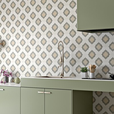 Irene Champagne, Seashell, Olive Green Multi Finish Limestone Waterjet Decos 11 3/8×11 3/8 (YNR90241)