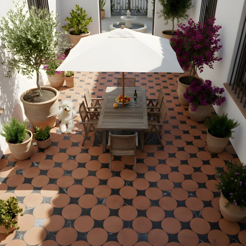 Black, Rustic Terracotta Honed Rotonda Marble Mosaics 9 11/16×9 11/16