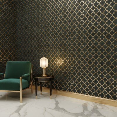 Verde Lucia, Brass Honed Casablanca Marble Mosaics 10 1/2×11 7/32 (YNR90487) Room Scene Image