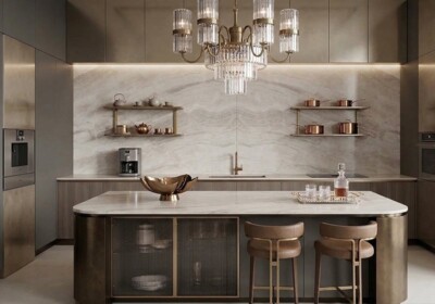 Taj Mahal Supreme Honed Quartzite Slab Random (SL91443) Room Scene Image