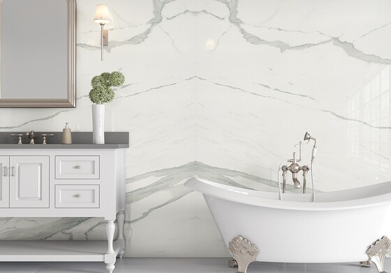 Calacatta Polished Marble Look Porcelain Slab 47 1/4×94 1/2