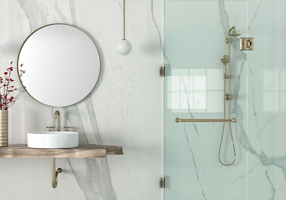 Calacatta Polished Marble Look Porcelain Slab 47 1/4×94 1/2