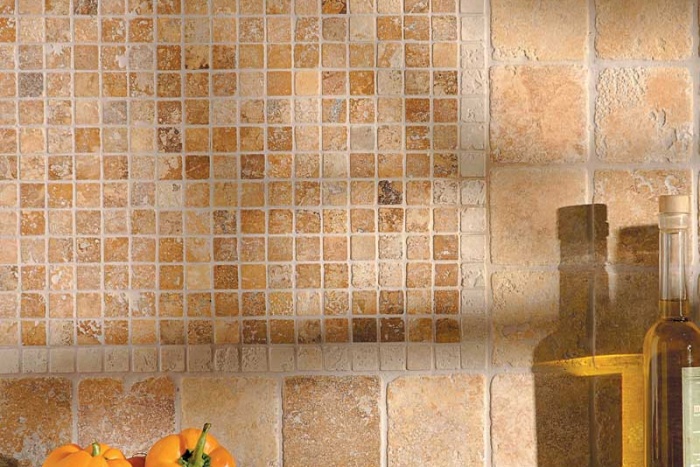 travertine tile backsplash