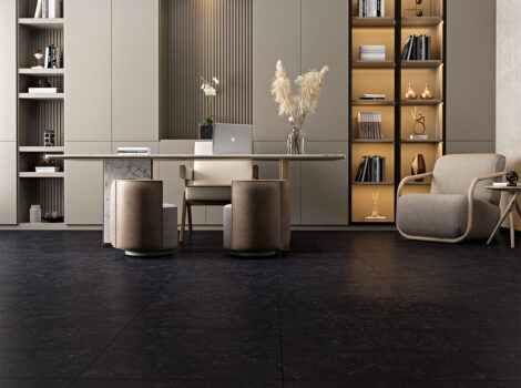 black limestone tile in modern home office design