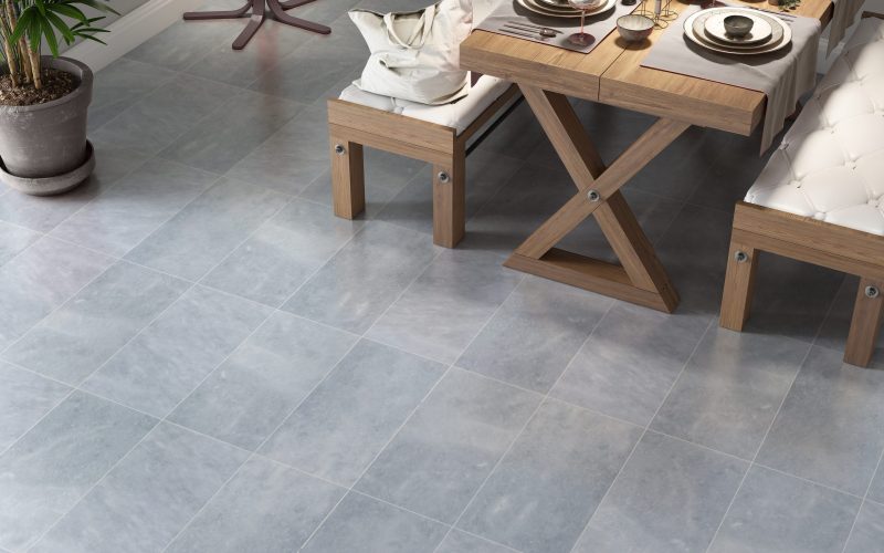 Gray marble tile floor for restaurant kitchen