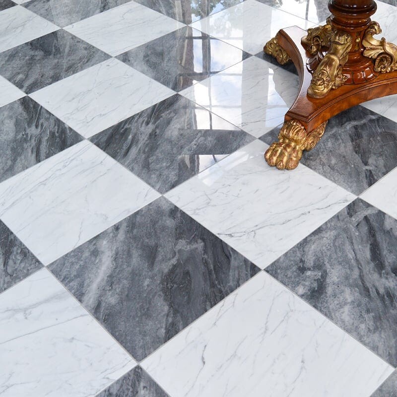 black and white checkerboard marble flooring tile
