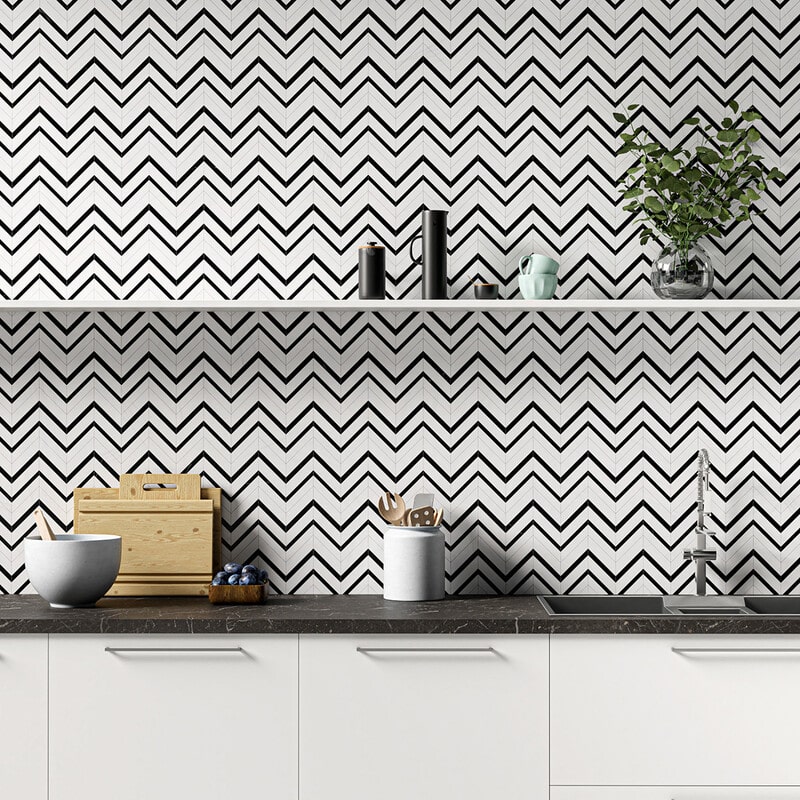 herringbone backsplash tile