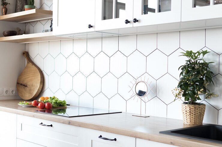 white hexagon tile