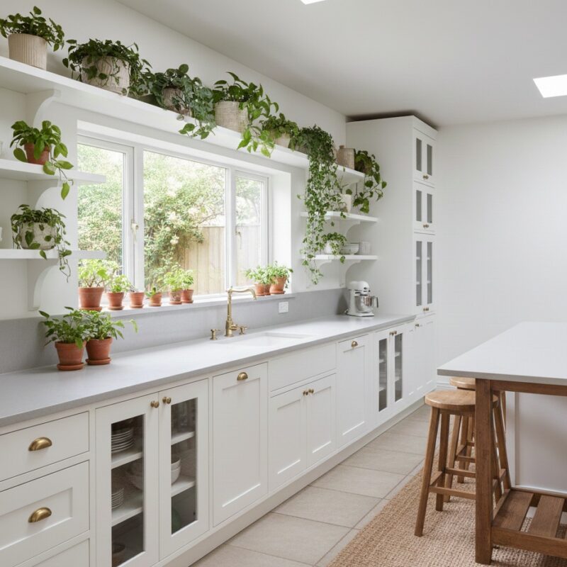 white cabinets with light gray countertops