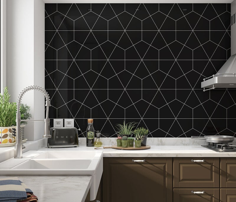 black ceramic tile backsplash