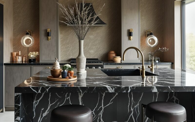 black marble kitchen countertop
