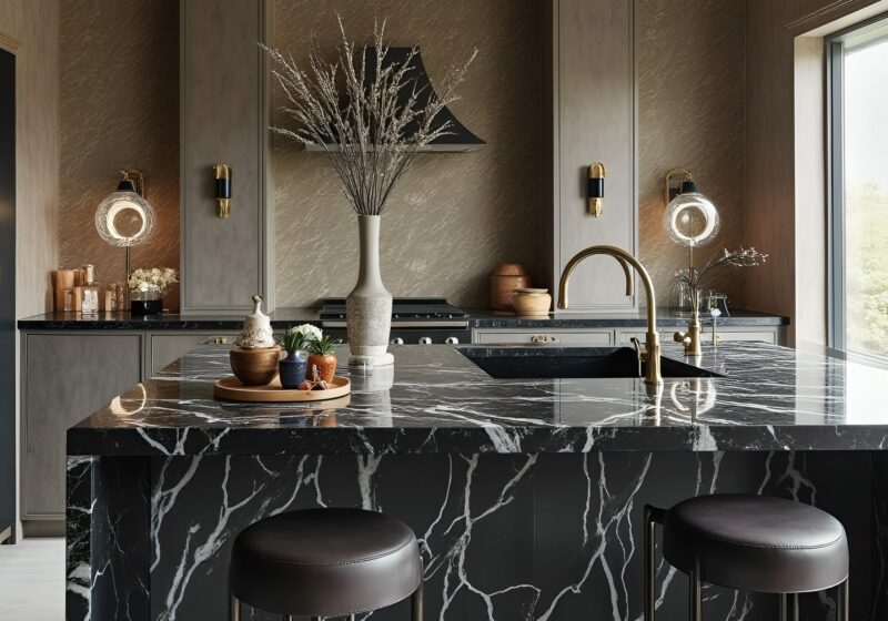 black marble kitchen countertop