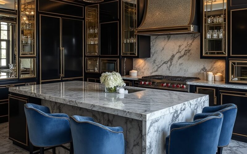 grey granite countertops on hollywood kitchen
