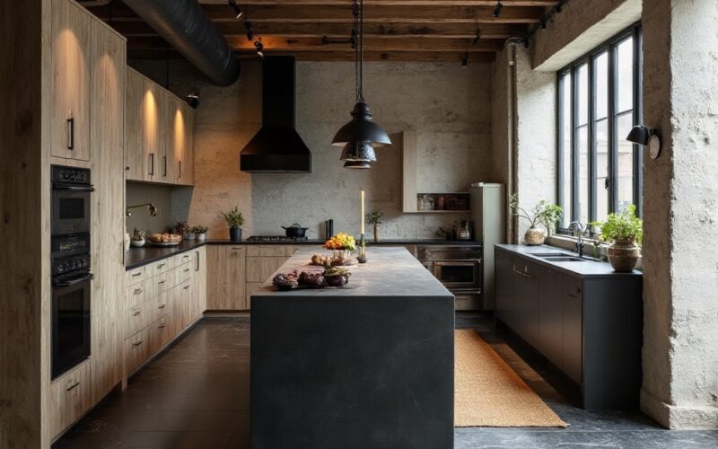 industrial kitchen marble floors