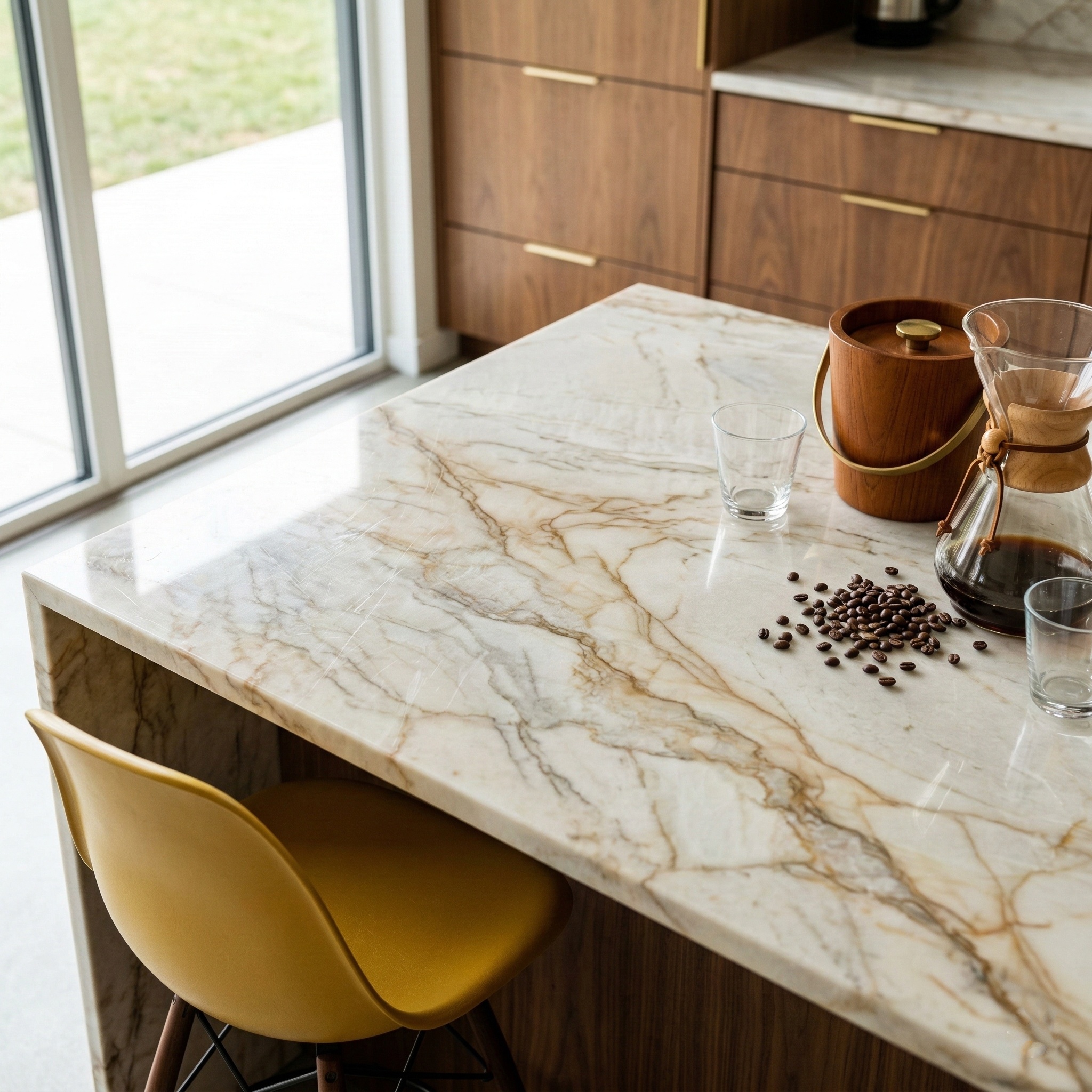 taj mahal quartzite brown cabinets