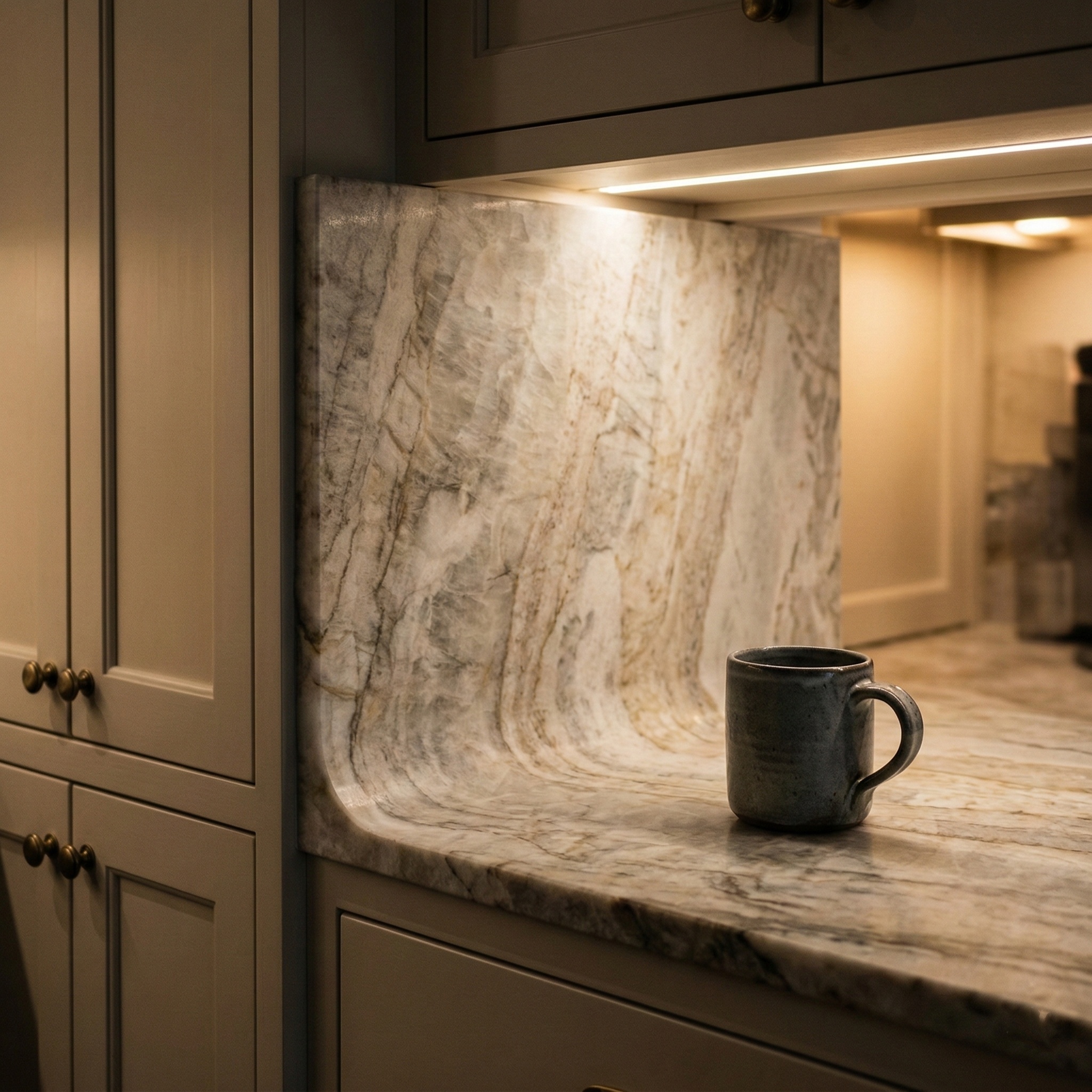 taj mahal quartzite cream cabinets