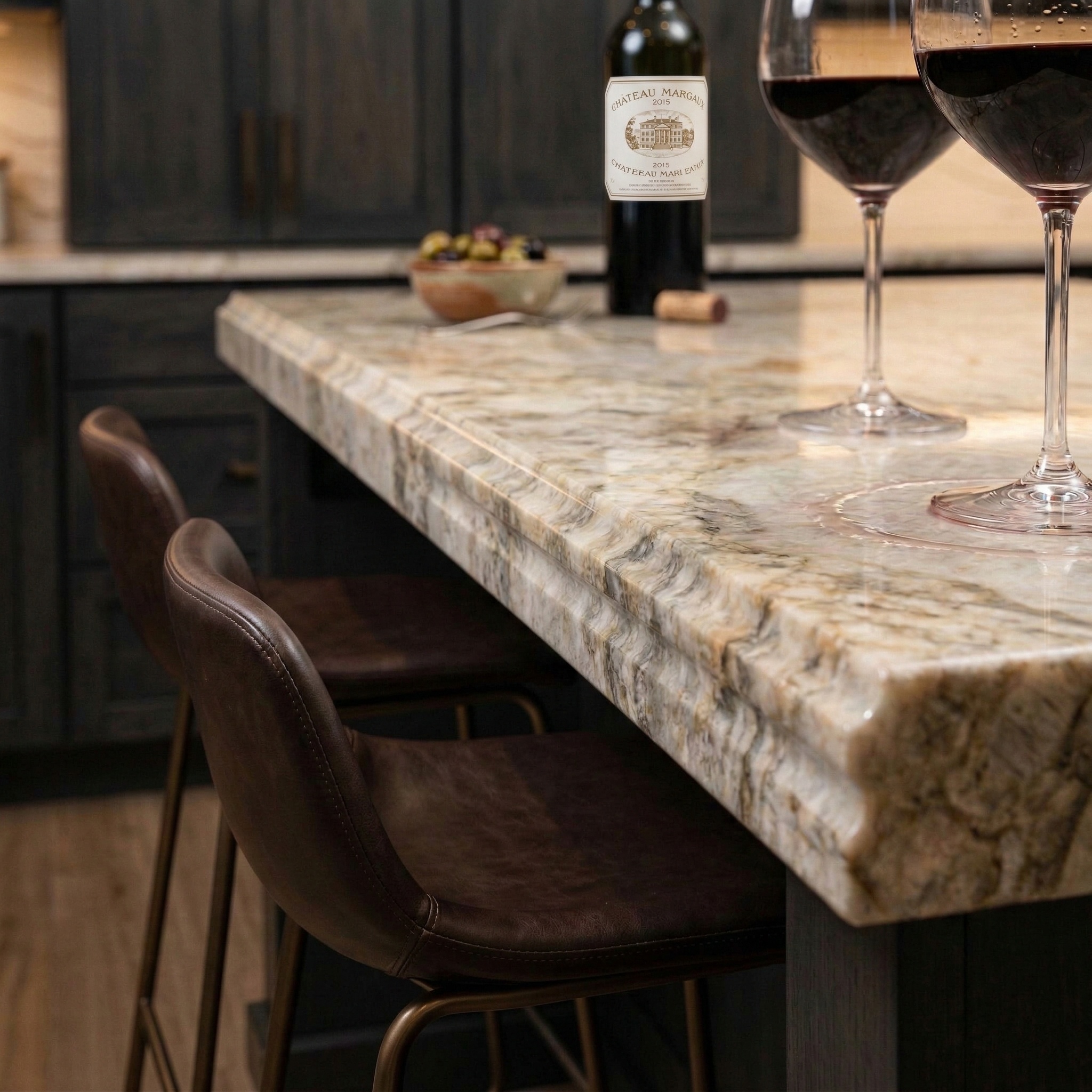 taj mahal quartzite dark cabinets