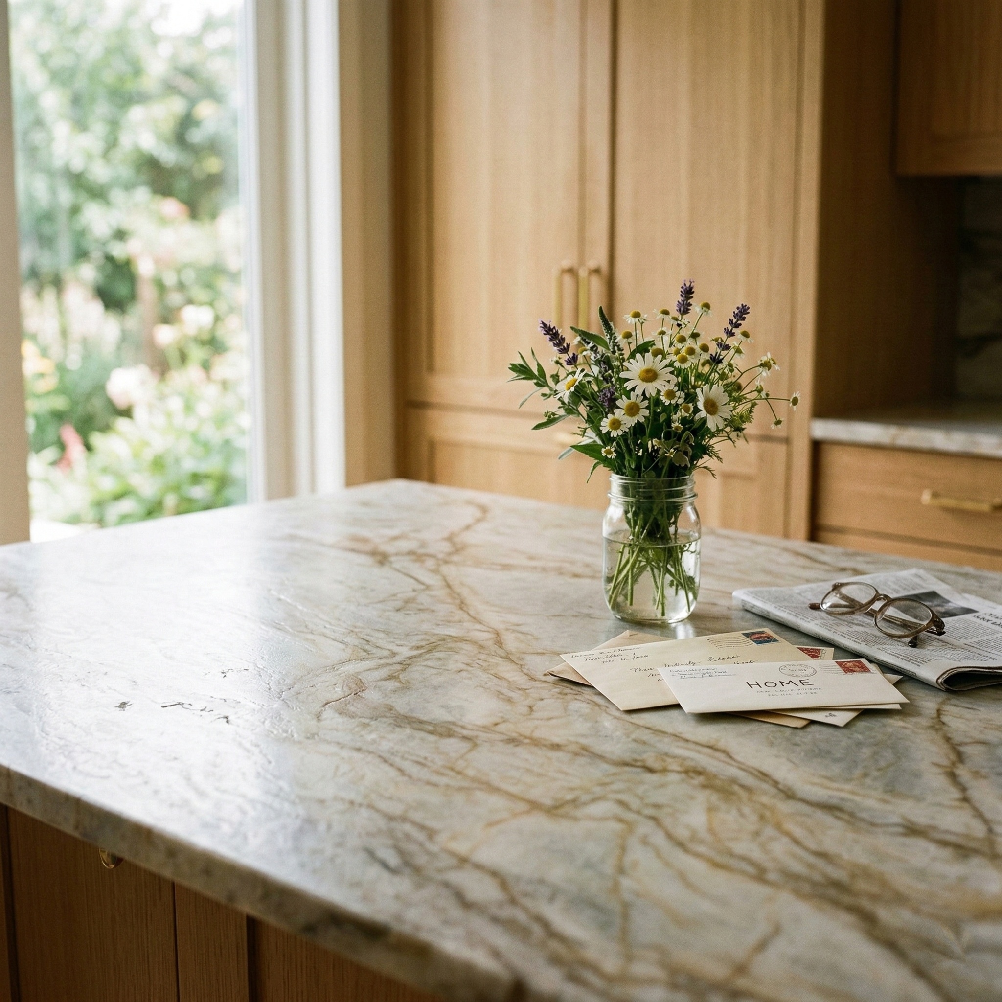 taj mahal quartzite oak cabinets