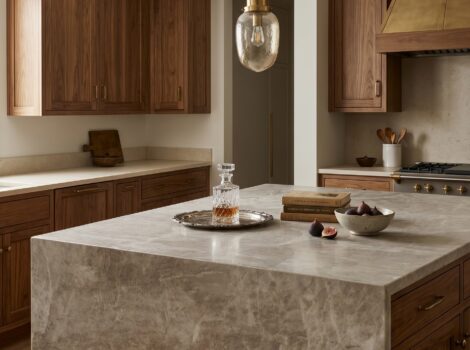 beige quartzite accent countertops