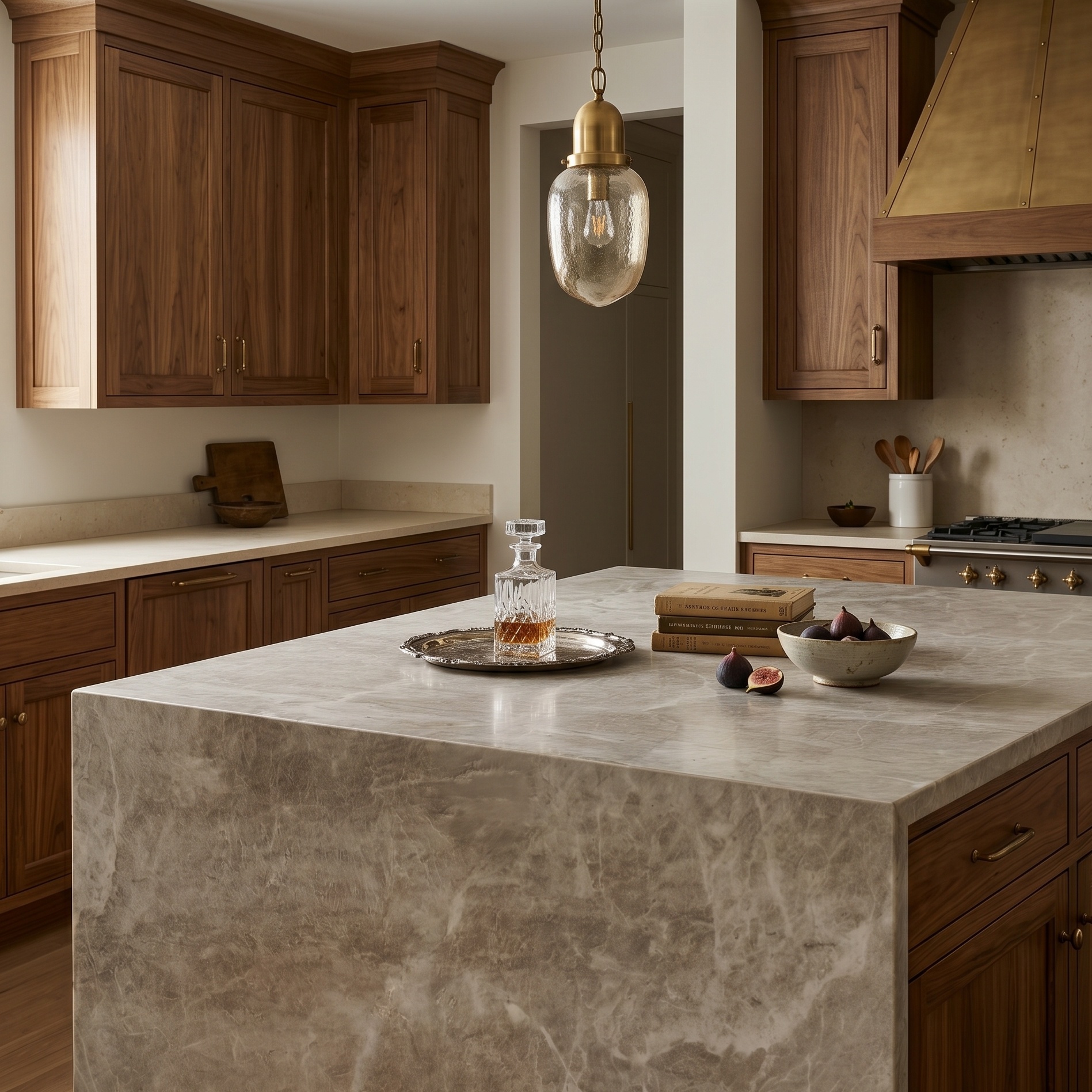 beige quartzite accent countertops