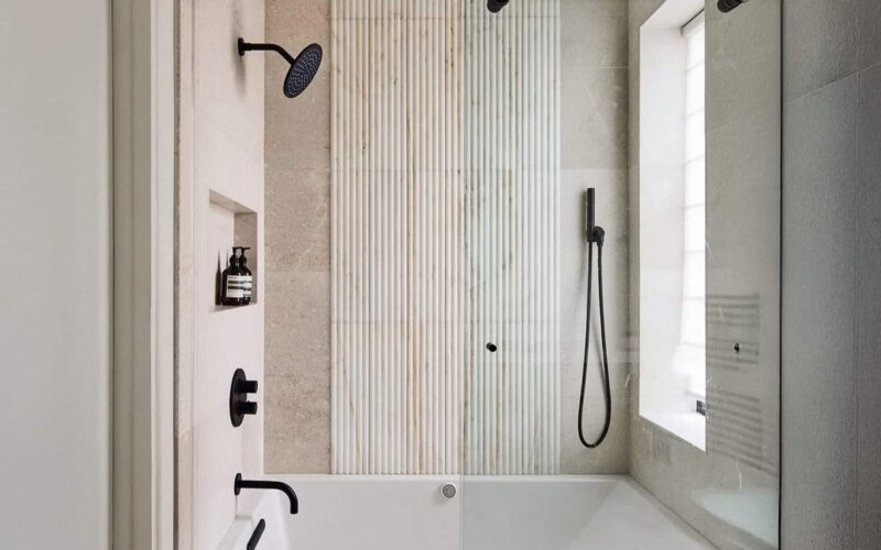 fluted marble shower walls