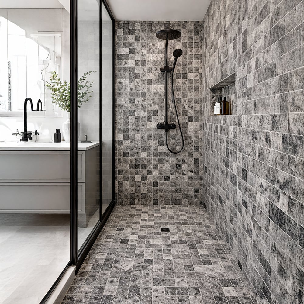 stone mosaic shower floor cleaning