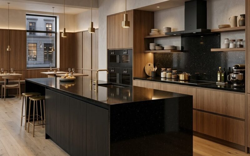 Black polished granite slab in Miami.